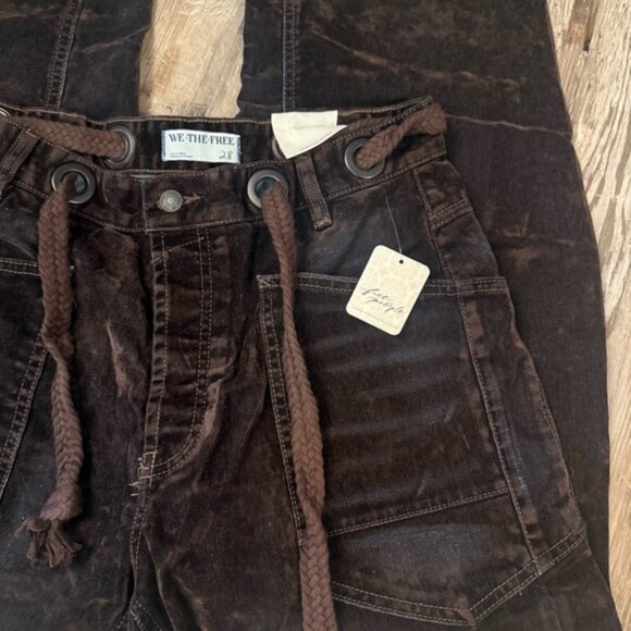 We the Free moxie flocked pull on barrel jeans with rope belt in dark brown • 28 - Picture 6 of 8